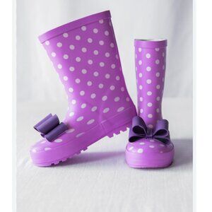 Sweet Honey Clothing || "Cheery" Bow Rain Boots || Fuchsia Dotty